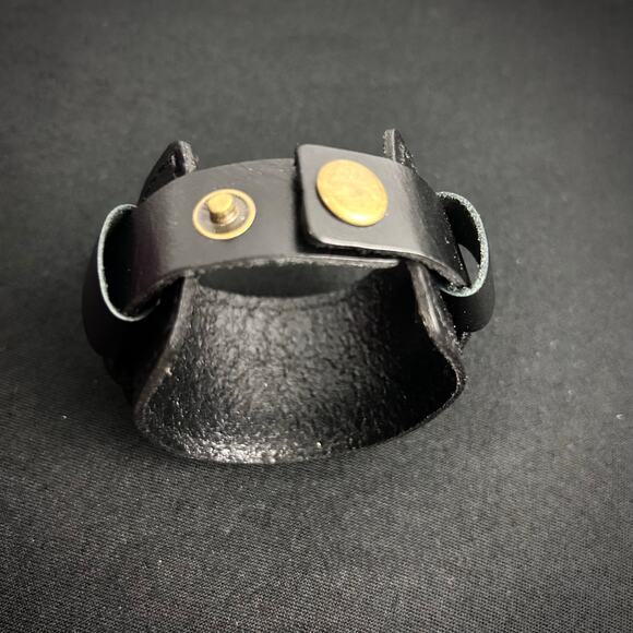 Black Leather Adjustable Snap Cuff Bracelet - Picture 7 of 9